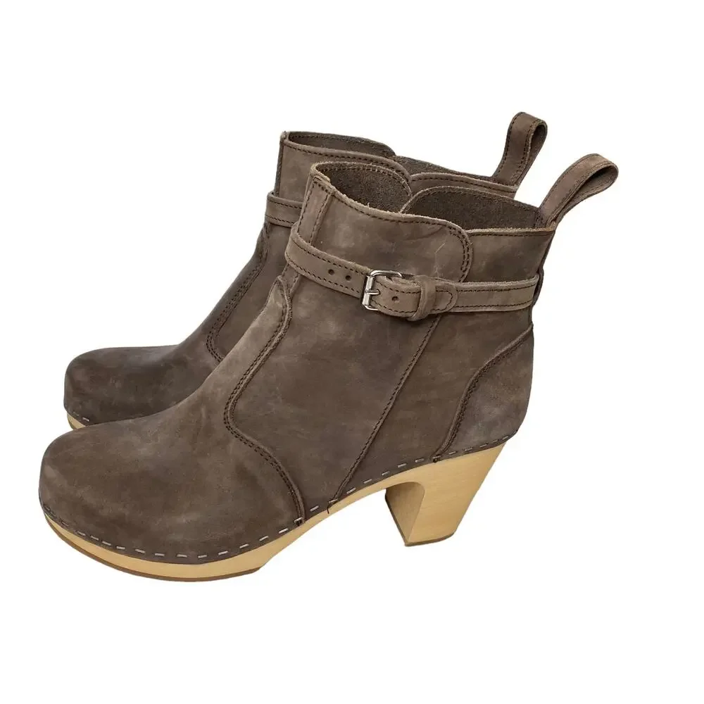 Swedish Hasbeens High-Heeled Jodhpu Boot Chocolate Brown Nubuck Leather Size 40